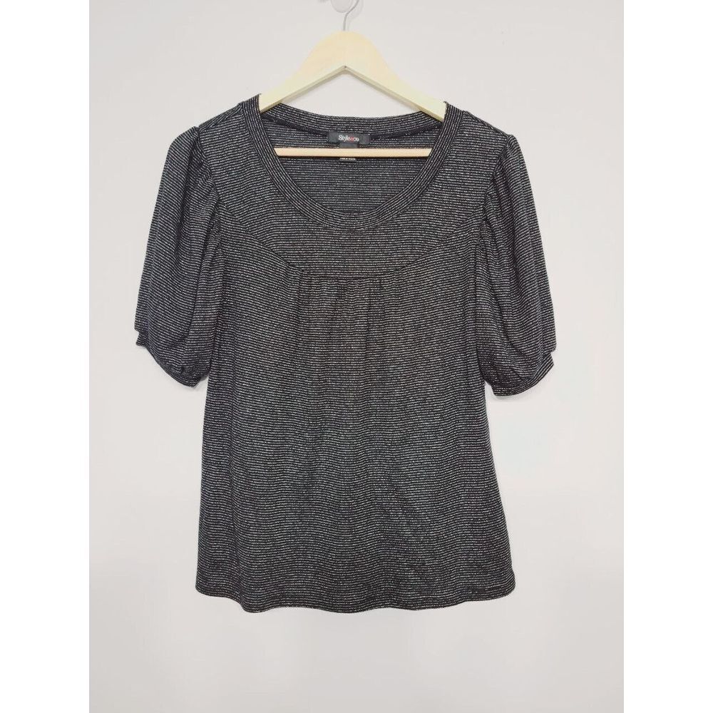 Style & Co Scoop Neck Metallic Stripe Top Size Small